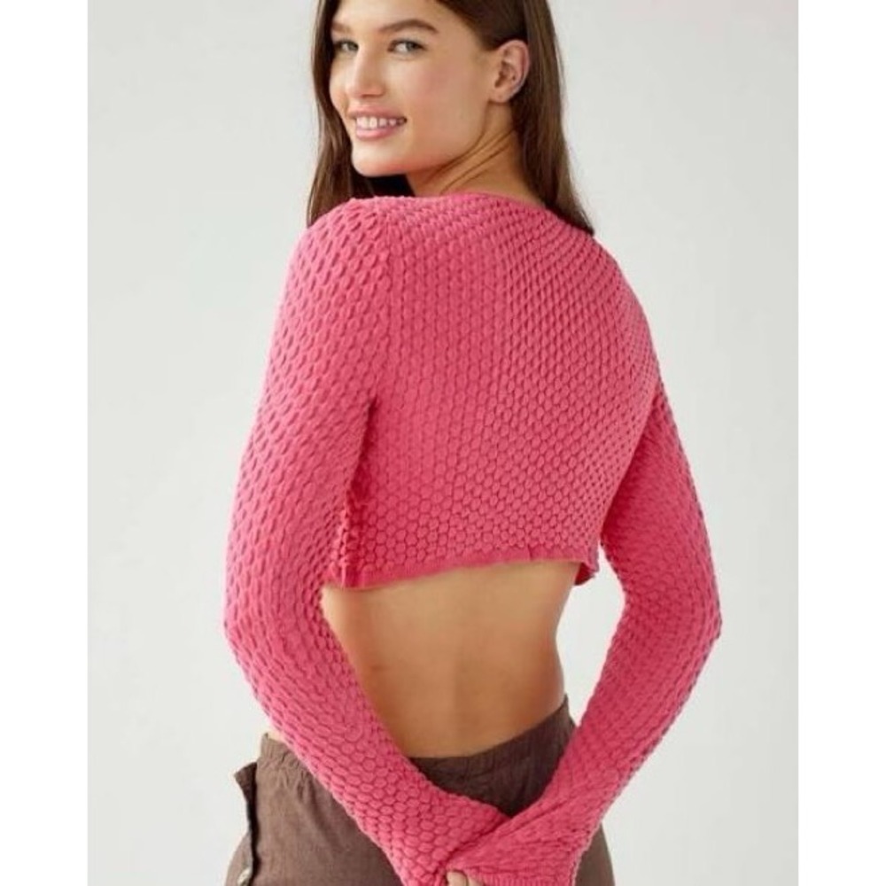 Urban Outfitters Sweater Medium Pink Crop Y2K Babydoll Britney Spears Barbie NEW - Picture 2 of 11